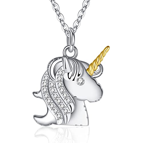 Jrêveinfini Licorne Collier Bijoux Femme Enfant Fille Argent 925, Porte Bonheur Licorne Collier Pendentif Femme Enfant Fille Maman Cover