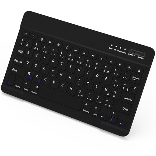 NEWCOO Clavier Bluetooth, AZERTY Français Mini Clavier sans Fil Rechargeable, Ultra Mince Léger Silencieux, Clavier pour iOS, Compatible avec iPad/iPad...