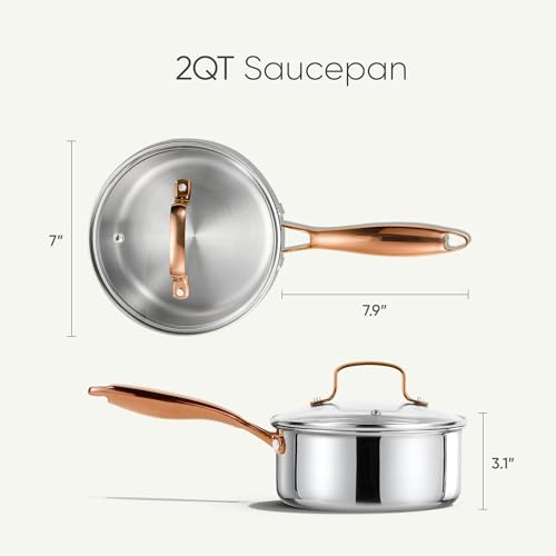 Image of CAROTE 2Qt Stainless Steel Saucepan Set, Non-Toxic 3-Ply Stainless Steel Cookware Set with Lids, Small Kitchen Pots, Oven Safe, Compatible with Induction, Ceramic, Gas, Mothers Day Gifts