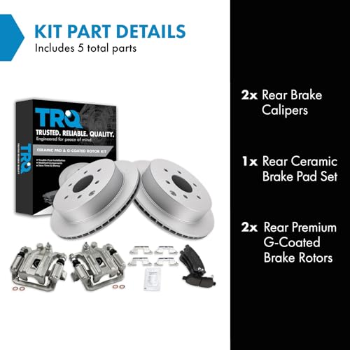 Image of TRQ Rear Brake Pad and Rotor Set Ceramic Coated Rotors Calipers