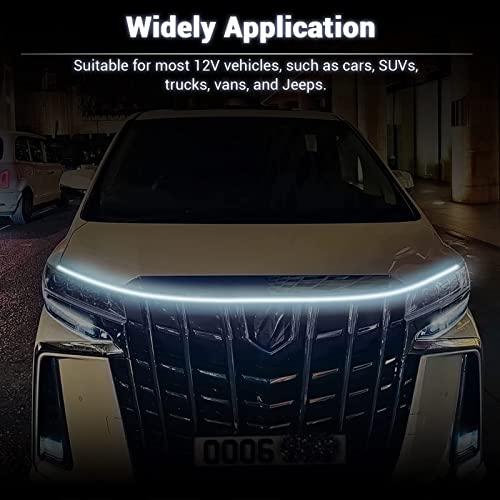 Fenler 59/70 Inches Car Hood Light Strip, Dynamic Car Led Hood Strip Lights With Fuse Protection, Waterproof & Flexible, Universal Exterior Daytime Running Light Strip For Cars Suvs Trucks, 70" White #TOP6