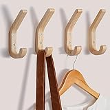 CRSWHA Natural Wood Wall Hooks,4 Pack Wall Mounted Wooden Coat Hooks,Modern Decorative Wooden Peg Hook for Entrance Wall,Heavy Duty Bag Hanger Hooks for Hanging Coats,Key,Towels,Purse(Oak Wood)