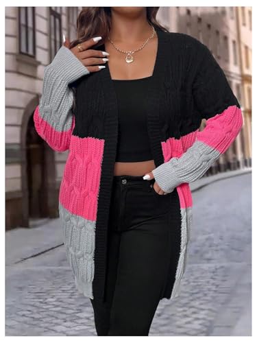 Image of SOLY HUX Women's Plus Size Color Block Cardigan Sweater Open Front Long Sleeve Casual Cardigans