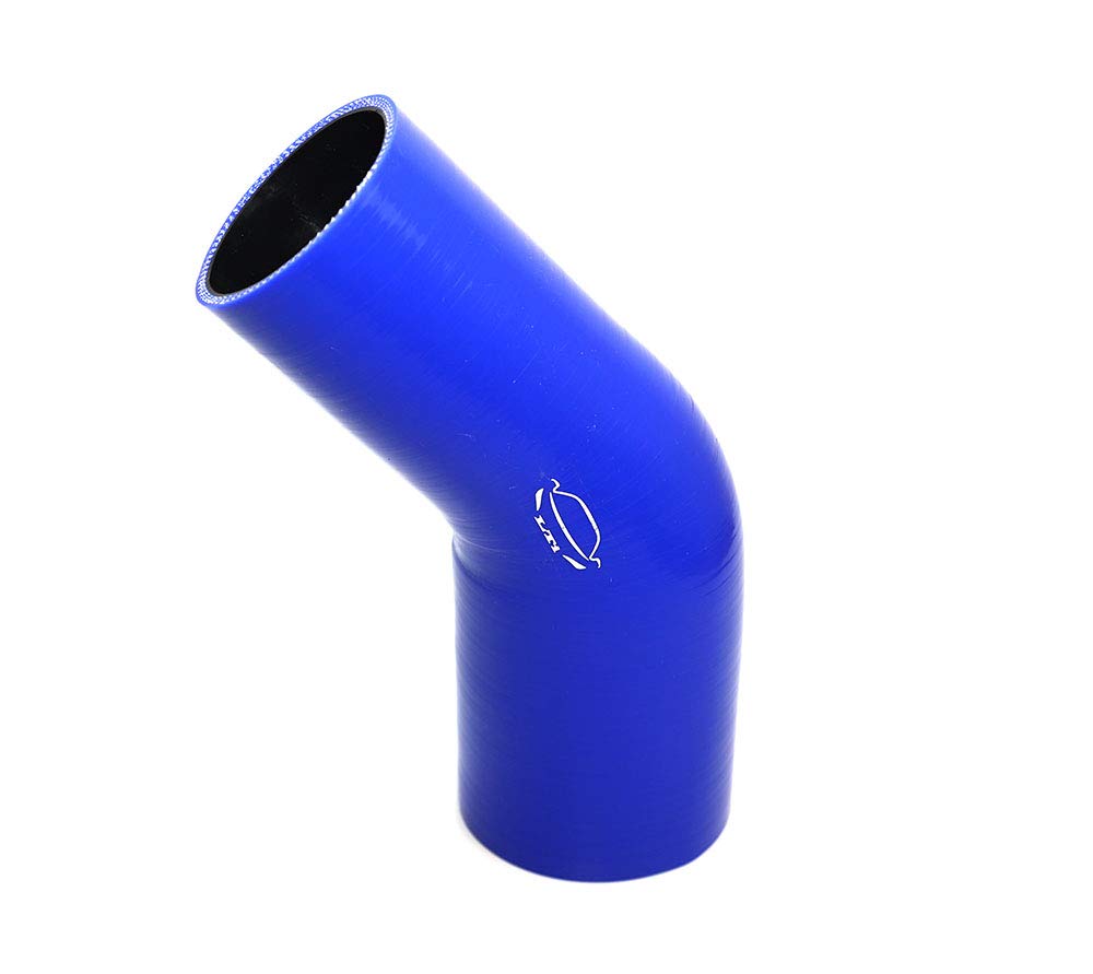 LTI Universal 63 mm a 76 mm 4 capas reforzadas de alto rendimiento 2.5"-3" ID 45 grados codo reductor manguera de silicona (2.5"-3" azul)
