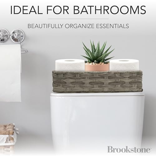 BROOKSTONE-2-PACK-SET-Wicker-Storage-Basket-Boho-Organization-and-Storage-Container-Decorative-Shelf-Bin-Over-the-Toilet-Paper-Reserve-Suitable-for-Any-Home-Decor-Style BROOKSTONE 2 PACK SET Wicker Storage Basket Boho Organization and Storage Container Decorative Shelf Bin Over the Toilet Paper Reserve Suitable for Any Home Decor Style