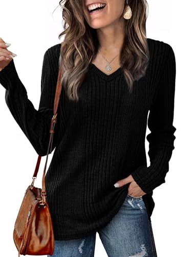 GLEENOD Jerséis para Mujer Cuello en V con Botones Tops de Manga Larga Suéter Ligero Túnicas Basica Pullover Camisetas