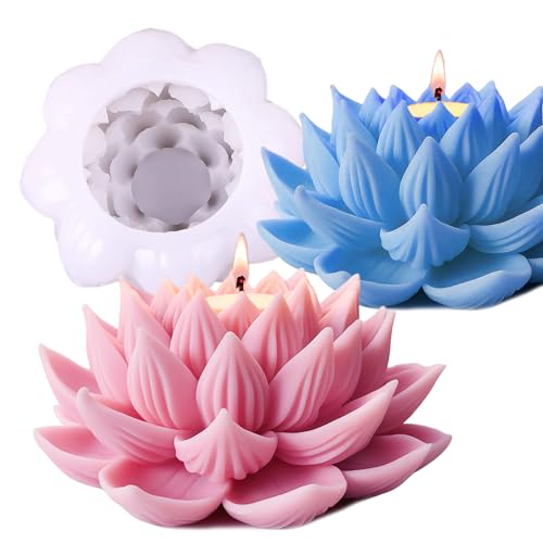 Japleed Silicone Lotus Flower Mold, Flower Resin Candle Soap Molds, 3D Lotus Fondant Chocolate Ice Cake Decoration Molds, Epoxy Casting Concrete Craft Mould for DIY Decor Gift
