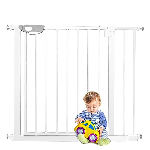 YARDIN Türschutzgitter Treppenschutzgitter ohne Bohren, 85-95cm Kindergitter Treppenschutz Kinderschutzgitter, Türgitter für Kinder und Hunde, Auto-Close, Einhändiges Öffnen, 90° Stop, Weiß