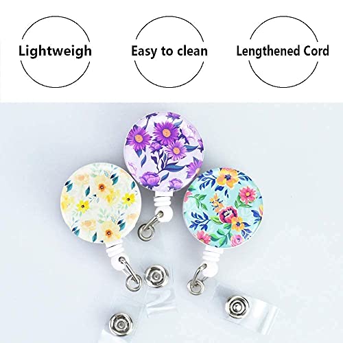 3 Pack Floral Retractable Badge Holder, Colored Badge Reel Clip On Name Card, Id Badge Clip For Women Teacher Nurses #TOP1