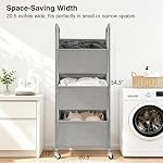 3-Tier Vertical Rolling Laundry Hamper, Removable Bags, Gray Faric - Image 3