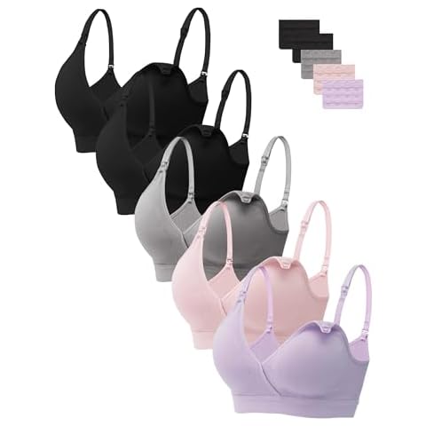 HBselect 5 Pack Nursing Bras for Breastfeeding, Seamless V Neck Maternity Bra Wireless Women Pregnancy Sleep Bralette Cover