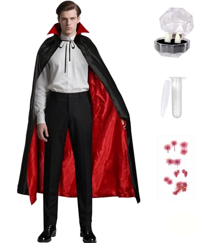 SOOMFILM Vampire Costume for Men Women Vampire Cape with Accessories Teeth and Teeth Adhesive Tattoo Stickers Halloween Cospaly Party (47inch / 120cm)