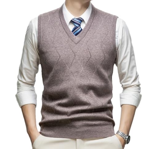 Men’S Casual V-Neck Argyle Sweater Vest Thick Wool Blend Sleeveless Pullover