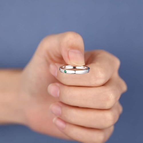 Vista 6 de Anillos de piedra natal personalizados para mujer, anillos de compromiso con nombre inicial con piedras de nacimiento de imitación, anillos