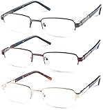 Half Rimmed Reading Glasses for Reading - Free Microfiber Cleaning Pouch +2.00 Value 3 Pack
