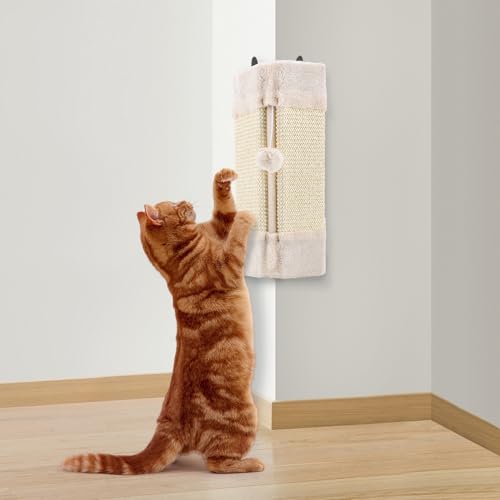LIFLIX Rascador de esquina para gatos, rascador de pared con bola colgante, altura de sisal, esquina, protección contra arañazos para pared y muebles