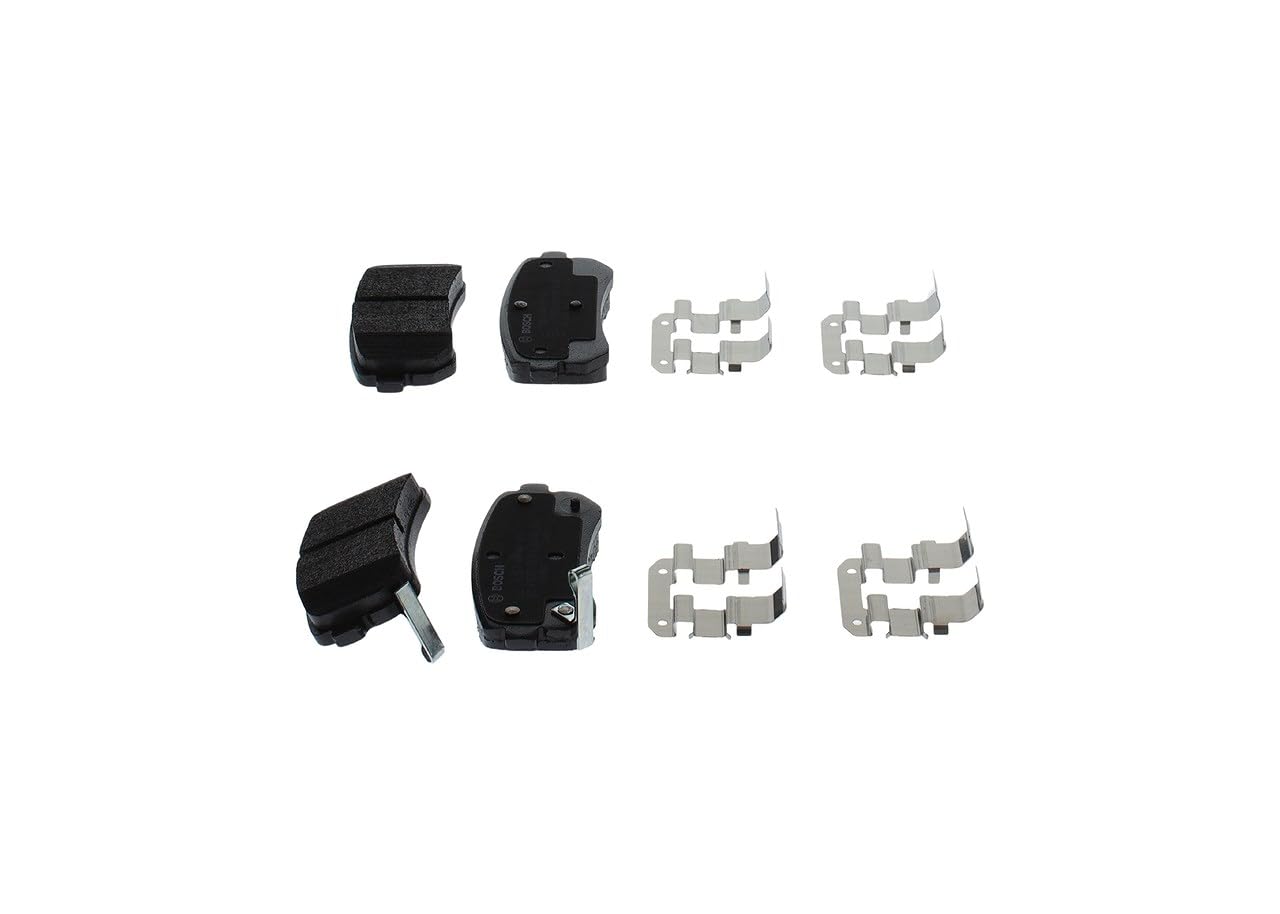 Bosch BP1051 - Auto Bremsbeläge hinten - Bosch-Qualität - für leises Bremsen mit wenig Staub - ECE-R90 zertifiziert - kupferfrei - 1 Set mit 4 Bremsbelägen - Mit Zubehör