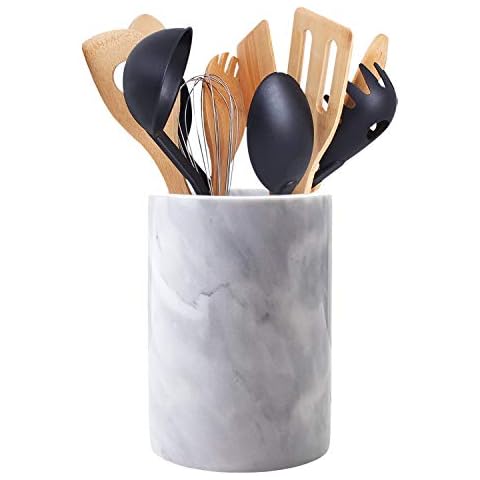 Marble Utensil Holder for Kitchen Counter Decor, Flatware & Utensil Storage Organizer - Kitchen Utensil Organizer for Countertops, Pantry, Bathroom, Office & Center Table Cover