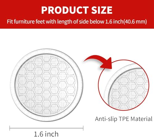 Ezprotekt 1.6 inch Clear Non Slip Furniture Pads for Hardwoods Floors, 16 Pcs Non Skid Round Rubber Furniture Coasters Cups Floor Protectors for Sofa Bed Couch Chair Desk, Prevent Scratches - Image 3