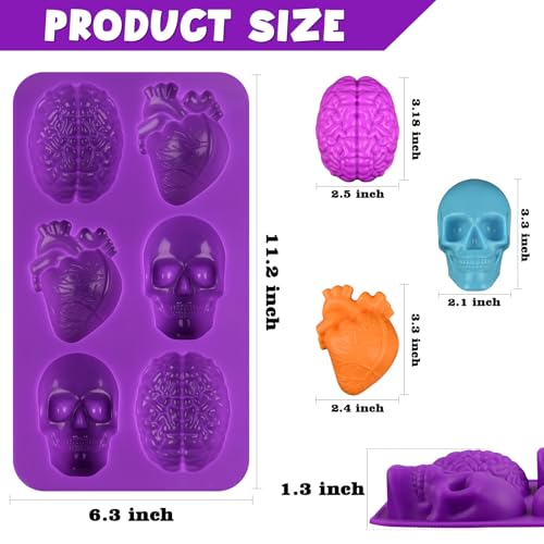 Image of Sakolla Skull Brain and Heart Silicone Mold, 2 Pack Halloween Baking Molds for Make Human Organs shape Cake, Chocolate, Gelatin, Jelly, Soap and Resin