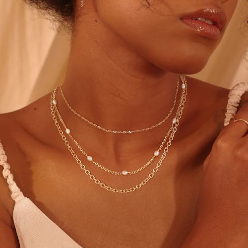Fettero Choker Necklace for Women 14K Gold Plated Dainty Gold Choker Necklace Simple Paperclip Thin Chain Pearl Necklaces for Women Stack Jewelry Gift4