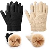 yafeite Winter Gloves for Women, 2 Pairs Warm Wool Touchscreen Gloves for Women Cold Weather, Windproof Thermal Knit Mittens Fleece Lined Gloves