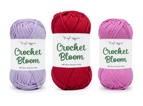 Image of Craft Affair | Crochet Bloom Cotton Yarn 8ply (Each Color 2mm, 77Meter, 50Gram) 100% Pure Cotton | for Knitting Yarn | Craft & DIY Project: Off White, Red, Pink