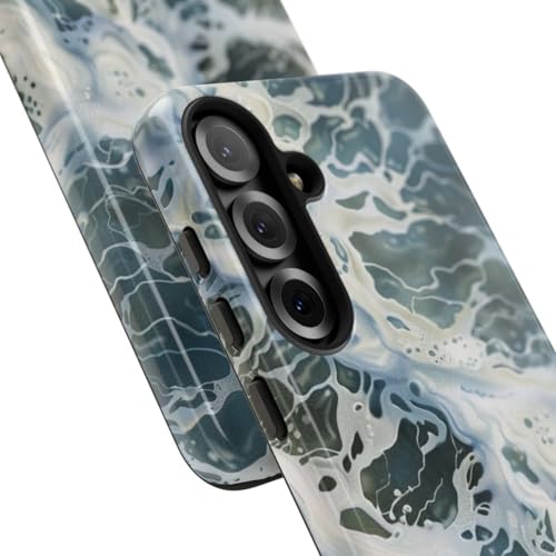Coque rigide brillante Samsung S25 Plus motif surface d'eau écume bleue - 2