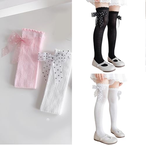 Soft & Breathable Girls Over Knee length Socks Cotton Lace Ruffle Bowknot Tube Stockings for Sweet Charm2