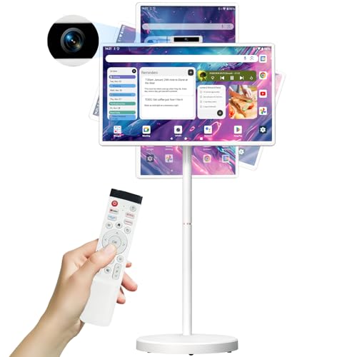 OFD 32" FHD Smart Portable TV on Wheels,Rolling TV Touchscreen Android15 OS,6+128GB ROM,Built-in 9600mAh Battery,8MP Webcam,Speaker,Portable Smart TV with Voice Remote,EDLA-Certified,Fully Rotatable