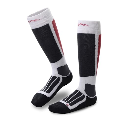 gipfelsport Chaussettes de ski en laine mérinos, hauteur genou – Taille 36–38, Rose, Lot de 1 paire – Homme, Femme, Enfant – chaudes et rembourrées pour ski et snowboard