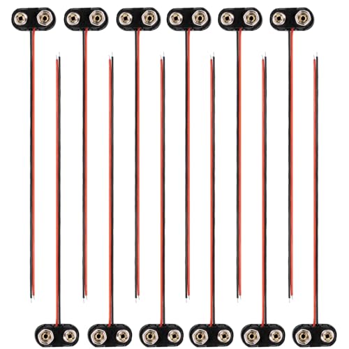 OIUIOME 12 Pack T-Type 9V Battery Clip, 1 Dozen 9V Battery Connector with Hard Plastic Case, 9 Volt...