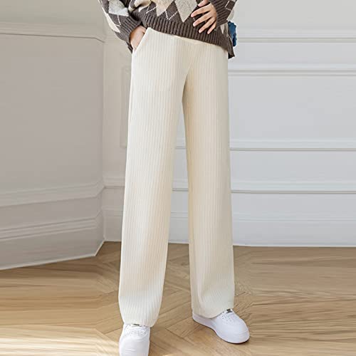 Smileyth Women Maternity Wide Leg Trousers High Waist Fashion Loose Casual Corduroy Straight Leg Pants With Pockets (Beige, L) #TOP3