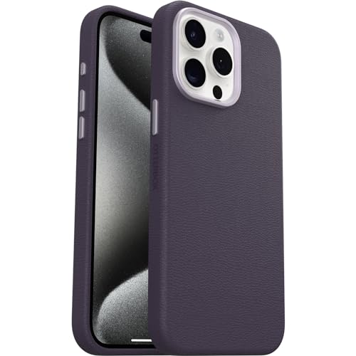 Image of OtterBox iPhone 15 Pro Max Symmetry Series Cactus Leather for MagSafe - Plum Luxe (Purple), Snaps to MagSafe, Ultra-Sleek, Raised Edges Protect Camera & Screen
