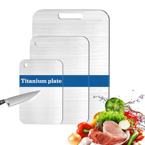 Planche a Decouper en Titane, 3 Pcs Planche a Decouper Inox, Planche Titane Cuisine, Yamato Planche à Découper, Conseil de coupe en titane pour la viande, le pain, les légumes et (D)
