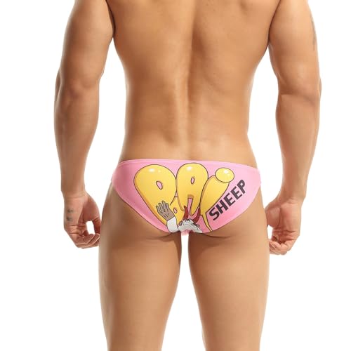 Wayonge Men's Briefs Underwear Low Rise Men Bikini No Fly Covered Soft Breathable Daily Wear Sexy Printed Briefs for Men (10110-Pink,X-Large)