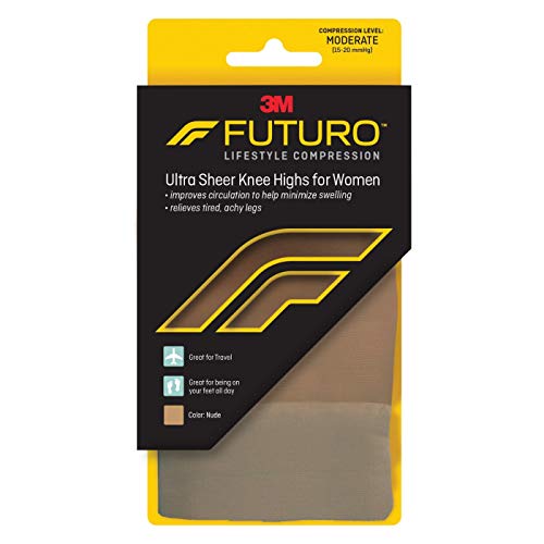 Futuro Revitalizing Ultra Sheer Knee Highs for Women Medium Nude Moderate Compression - 1 Pair, Pack of 3