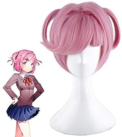ydound Anime Coser wig Game DDLC Doki Doki Literature Club Natsuki Cosplay Wig Short Pink Hair Wig+ Wig Cap Heat Resistant Synthetic