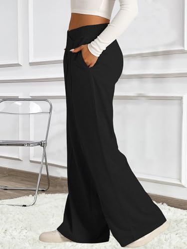 HOPYOP Womens Sweatpants Wide Leg Pants for Women Fall Winter Baggy V Crossover Womens Sweat Pants with Pockets3