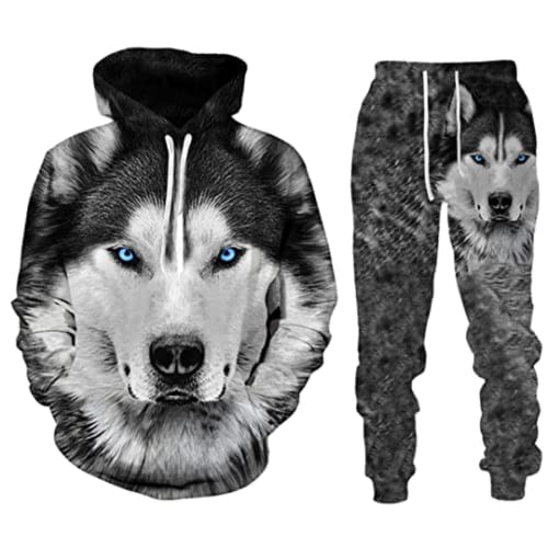 Herren-Sets Trainingsanzüge Wolf 3D Bedruckte Kapuzenpullover + Jogginghose Zweiteiliger Anzug (5,XL) Herren-Sets Trainingsanzüge Wolf 3D Bedruckte Kapuzenpullover + Jogginghose Zweiteiliger Anzug (5,XL)