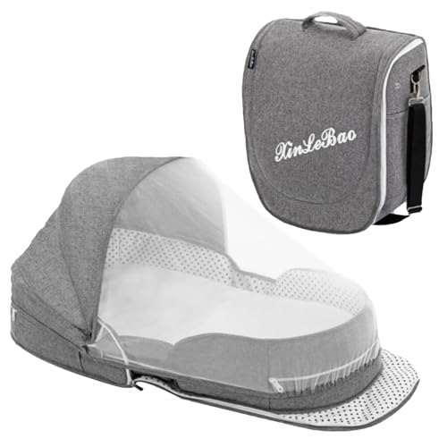 Image of Juaugusep Folding Baby Travel Bassinet Portable Lightweight Travel Crib Baby Bed Co- Sleeper for Baby in Bed with Canopy and Mosquito Net (Gray, with Sunshade)