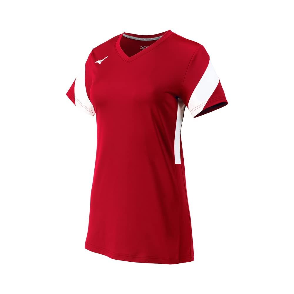 Mizuno Girls' Balboa 6 Short Sleeve Volleyball Jersey, Red-White, Large