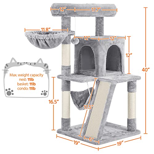 Torre para Gatos 40 pulgadas con Perchas y Rascadores Gris Claro miniatura 3