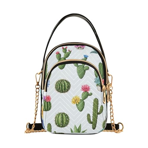 Single Shoulder Handbags Quilted Chain Strap Cell Phone Handbag Chic Zipper Lady Crossbody Bag Cacti Succulents Colorful Flowers