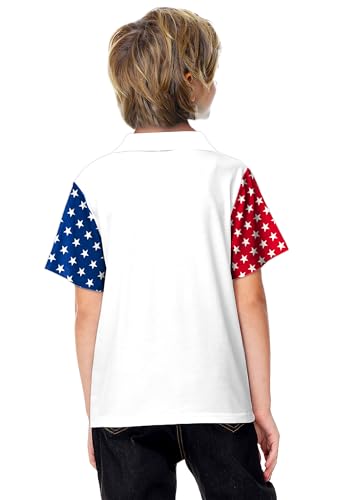 Image of AOBUTE Kids 4th of July Polo American Flag Short Sleeve Button Down Shirts Tops 3-14 Years