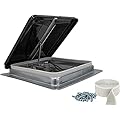 Heng's 74112A-C1G1 Universal RV Roof Vent with 12V DC Fan & Exchange Lid - 14" x 14", Smoke