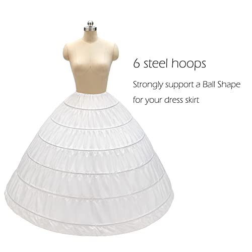 CEZOM Women 6 Hoop Petticoat Crinoline Underskirt for Bridal Wedding Dress MPT0362