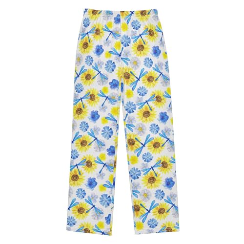 Dragonfly Daisy Watercolor Boys Long Pants Soft Trousers Elastic Waist Kids Lounge Bottoms with Pockets S-XL