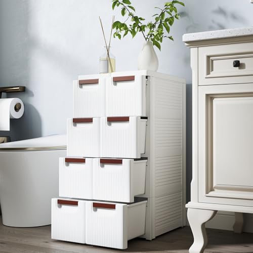 Miniatura 8 de Giantex Cajonera Estrecha Con Ruedas Con 4 Cajones, Mueble De Almacenamiento De Plástico Para Espacios Pequeños, Organizador Para Baño, Dormitorio, Salón 42 X 19 X 74 Cm