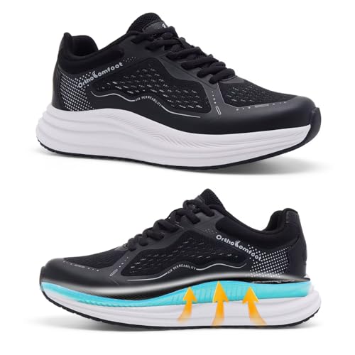 Women's Orthopedic Tennis Shoes: Comfortable Ankle Support Hammer Toes Arthritis Plantar Fasciitis Heel Spur High Instep Walking Shoes, Soft Hiking Adventure Nature Walks Trail Sneakers Black Size 7.5